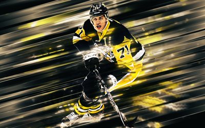 Evgeni Malkin, Pittsburgh Penguins, 4k, NHL, hockey ruso jugador, delantero centro, estados UNIDOS, hockey, artes creativas
