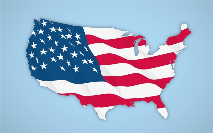 usa-flagge, usa karte silhouette mit flagge der vereinigten staaten von amerika, american flag, usa, usa karte anzeigen