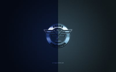Adana Demirspor, Turkish football club, 1 Lig, blue logo, blue carbon fiber background, football, Adana, Turkey, Adana Demirspor logo