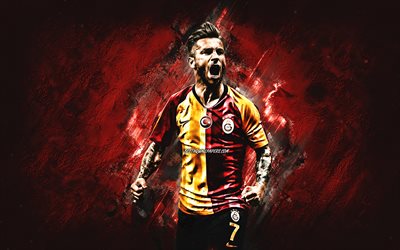 Adem Buyuk, Galatasaray, turkish football player, red stone background, portrait, football, creative art