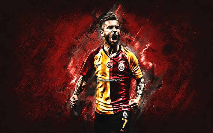 Suuri Adam, Galatasaray, turkin jalkapalloilija, punainen kivi tausta, muotokuva, jalkapallo, creative art