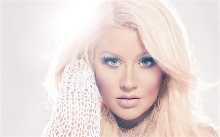 Christina Aguilera, le portrait, la chanteuse am&#233;ricaine, le maquillage, la robe blanche, photographie, Christina Maria Aguilera