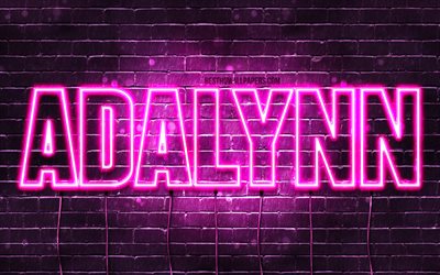 Adalynn, 4k, wallpapers with names, female names, Adalynn name, purple neon lights, horizontal text, picture with Adalynn name