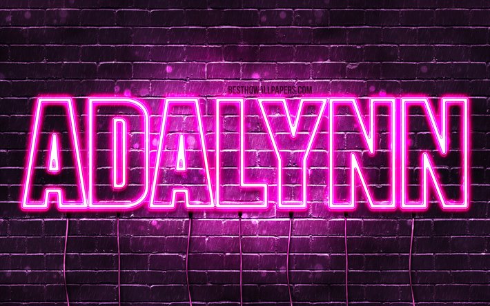 Adalynn, 4k, wallpapers with names, female names, Adalynn name, purple neon lights, horizontal text, picture with Adalynn name