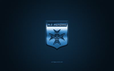 AJ Auxerre, French football club, Ligue 2, blue logo, blue carbon fiber background, football, Auxerre, France, AJ Auxerre logo