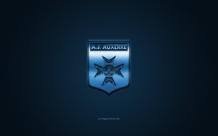 2 AJ Auxerre, Fransız Futbol Kul&#252;b&#252;, İzle, mavi logo, mavi karbon fiber arka plan, futbol, Auxerre, Fransa, AJ Auxerre logosu