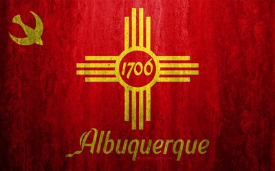 Lipun Albuquerque, New Mexico, 4k, kivi tausta, Amerikkalainen kaupunki, grunge lippu, Albuquerque, USA, Albuquerque lippu, grunge art, kivi rakenne, liput amerikan kaupungit