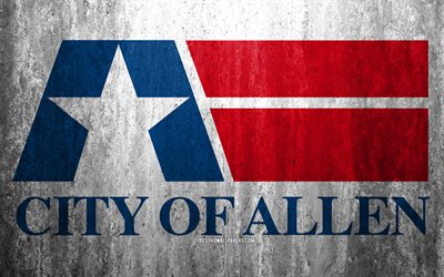 Bandeira de Allen, Texas, 4k, pedra de fundo, Cidade americana, grunge bandeira, Todos, EUA, Todos os sinalizador, grunge arte, textura de pedra, bandeiras de cidades norte-americanas