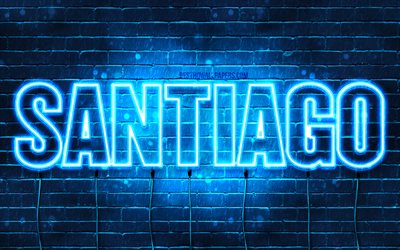 Santiago, 4k, wallpapers with names, horizontal text, Santiago name, blue neon lights, picture with Santiago name