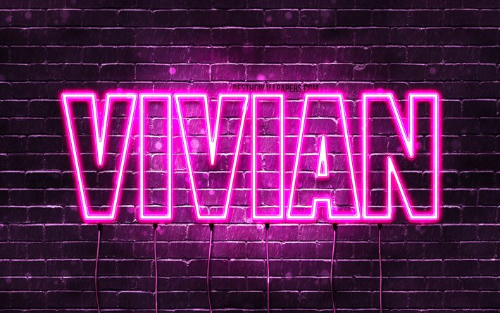 Vivian, 4k, tapeter med namn, kvinnliga namn, Vivian namn, lila neon lights, &#246;vergripande text, bild med Vivian namn