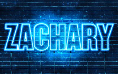 Zachary, 4k, wallpapers with names, horizontal text, Zachary name, blue neon lights, picture with Zachary name