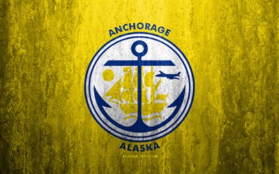 Lipun Anchorage, Alaska, 4k, kivi tausta, Amerikkalainen kaupunki, grunge lippu, Anchorage, USA, Anchorage lippu, grunge art, kivi rakenne, liput amerikan kaupungit