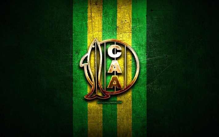 Aldosivi FC, logo dor&#233;, Argentine Primera Division, vert m&#233;tal, fond, football, CA Aldosivi, l&#39;argentin du club de football, Aldosivi logo, Argentine