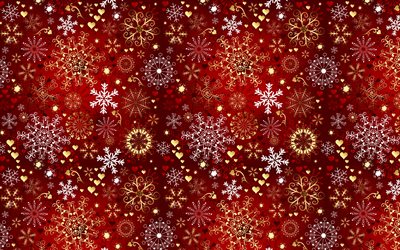 punainen tausta lumihiutaleet, lumihiutaleet kuvioita, punainen talvi tausta, talvi taustat, lumihiutaleet