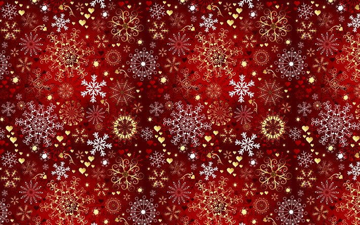 red snowflakes background, snowflakes patterns, red winter background, winter backgrounds, snowflakes