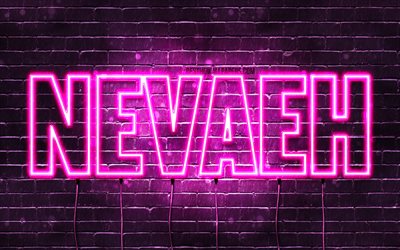 Nevaeh, 4k, pap&#233;is de parede com os nomes de, nomes femininos, Nevaeh nome, roxo luzes de neon, texto horizontal, imagem com nome de Nevaeh