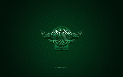 Akhisar Belediyespor, Turkish football club, 1 Lig, green logo, green carbon fiber background, football, Akhisarspor, Akhisar, Turkey, Akhisarspor logo