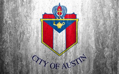 Austin, Texas, 4k, kivi tausta, Amerikkalainen kaupunki, grunge lippu, USA, Austin lippu, grunge art, kivi rakenne, liput amerikan kaupungit