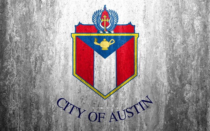 Amerikan şehirlerinin Austin, Texas, 4k, taş arka plan, Amerikan şehir, grunge bayrak, Austin, USA, Austin bayrak, grunge, sanat, taş doku, bayraklar
