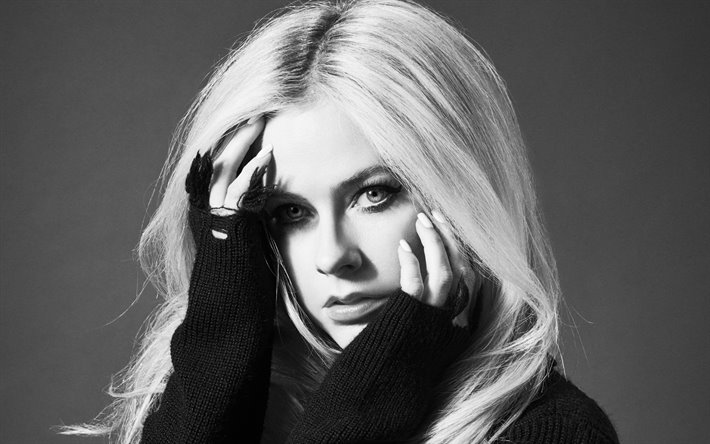 Avril Lavigne, canadian singer, portrait, photoshoot, monochrome, canadian popular singers