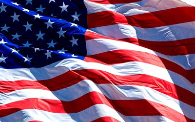 American silk flag, USA flag, fabric flag, US flag, USA, fluttering flag of USA, US national symbol