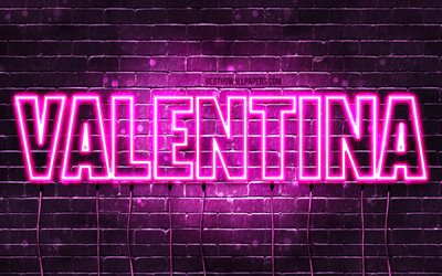Valentina, 4k, wallpapers with names, female names, Valentina name, purple neon lights, horizontal text, picture with Valentina name