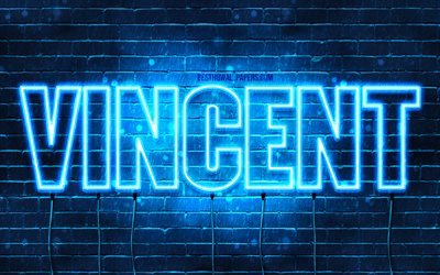 Vincent, 4k, wallpapers with names, horizontal text, Vincent name, blue neon lights, picture with Vincent name