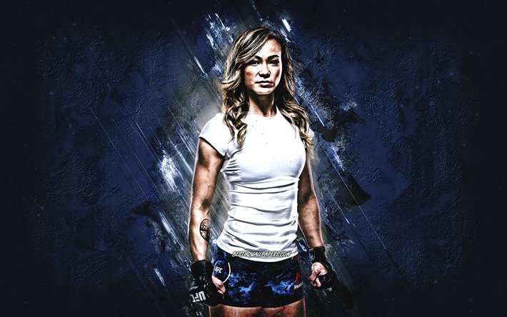 Michelle Waterson, UFC, luchador americano, retrato, Ultimate Fighting Championship, la piedra azul de fondo, arte creativo