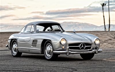 1955, Mercedes-Benz 300 SL, silver coupe, retro cars, Mercedes-Benz W198, vintage cars, exterior, german retro cars, Mercedes