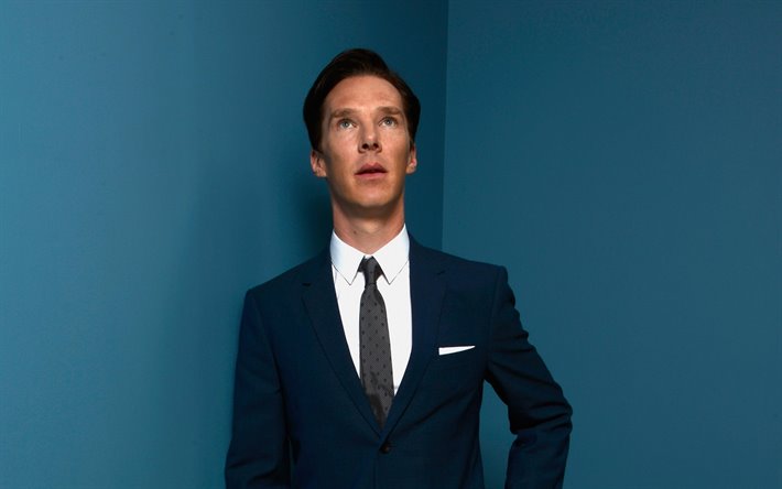 Benedict Cumberbatch, sess&#227;o de fotos, o ator brit&#226;nico, traje azul, popular atores brit&#226;nicos