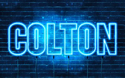 Colton, 4k, pap&#233;is de parede com os nomes de, texto horizontal, Colton nome, luzes de neon azuis, imagem com Colton nome
