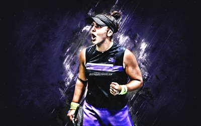 Bianca Andreescu, Canadian tennis player, portrait, WTA, purple stone background, tennis