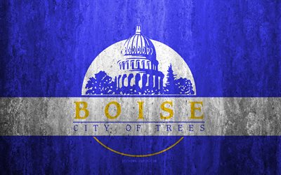 Bandeira da cidade de Boise, Idaho, 4k, pedra de fundo, Cidade americana, grunge bandeira, Boise, EUA, Boise bandeira, grunge arte, textura de pedra, bandeiras de cidades norte-americanas