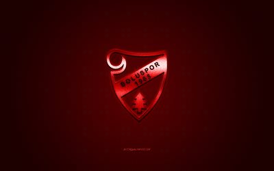 Boluspor, Turkish football club, 1 Lig, red logo, red carbon fiber background, football, Bolu, Turkey, Boluspor logo