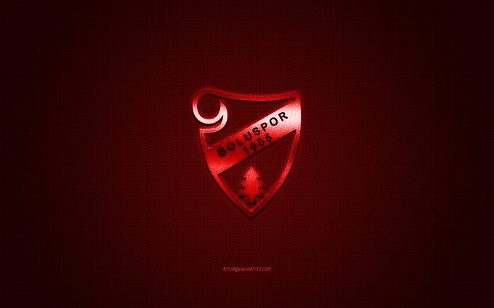 Boluspor, Turco futebol clube, 1 league, logo vermelho, vermelho de fibra de carbono de fundo, futebol, Bolu, A turquia, Boluspor logotipo