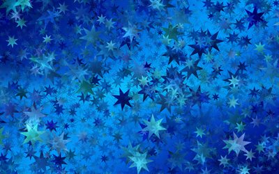 blue stars background, 4k, blue winter background, blue stars, winter backgrounds, blue backgrounds