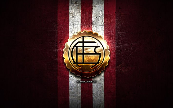 Lanus FC, golden logotyp, Argentinska Primera Division, red metal bakgrund, fotboll, CA Lanus, argentinsk fotboll club, Lanus logotyp, Argentina, Club Atletico Lanus