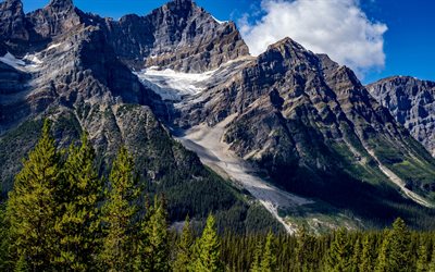 Rocky Mountains, Canada, mountains, forest, green trees, Canadian mountains, glacier