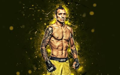 Charles Oliveira, 4k, yellow neon lights, Brazilian fighters, MMA, UFC, female fighters, Mixed martial arts, Charles Oliveira 4K, UFC fighters, MMA fighters, Charles Oliveira da Silva