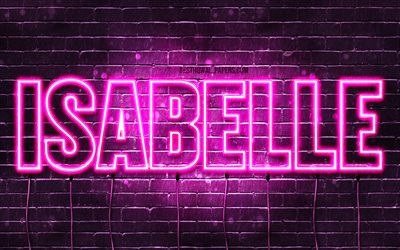 Isabelle, 4k, wallpapers with names, female names, Isabelle name, purple neon lights, horizontal text, picture with Isabelle name