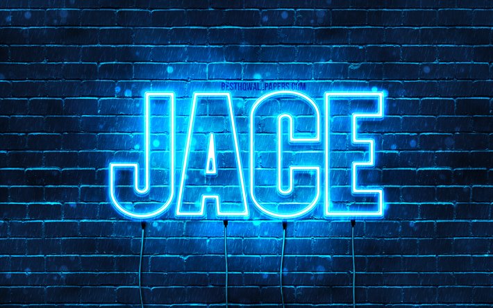 Jace, 4k, wallpapers with names, horizontal text, Jace name, blue neon lights, picture with Jace name