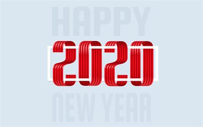 Happy New Year 2020, gray background, 2020 concepts, red letters, 2020 ribbon, New Year 2020