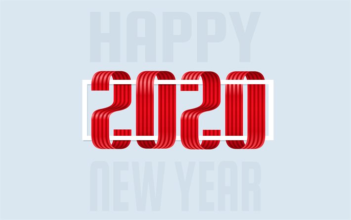 سنة جديدة سعيدة عام 2020, خلفية رمادية, 2020 المفاهيم, رسائل حمراء, 2020 الشريط, العام الجديد عام 2020