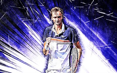 Daniil Medvedev, grunge art, russian tennis players, ATP, blue abstract rays, Medvedev, fan art