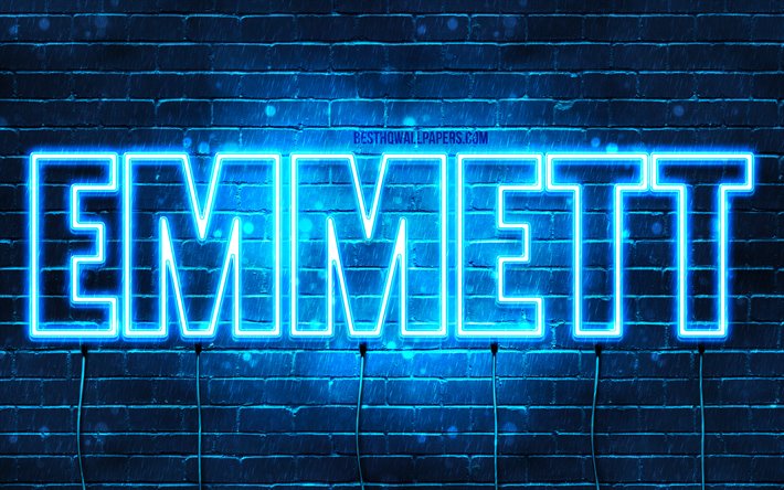 Emmett, 4k, wallpapers with names, horizontal text, Emmett name, blue neon lights, picture with Emmett name