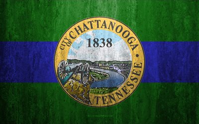 Bandiera di Chattanooga, Tennessee, 4k, pietra, sfondo, Americano, citt&#224;, grunge, bandiera, Chattanooga, stati UNITI, arte, texture, le bandiere delle citt&#224; americane