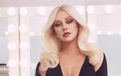 Christina Aguilera, portre, Amerikalı şarkıcı, siyah elbise, fotoğraf &#231;ekimi, Amerikan pop&#252;ler şarkıcılar