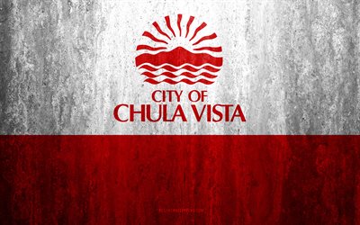 Bandeira da cidade de Chula Vista, Calif&#243;rnia, 4k, pedra de fundo, Cidade americana, grunge bandeira, Chula Vista, EUA, Chula Vista bandeira, grunge arte, textura de pedra, bandeiras de cidades norte-americanas