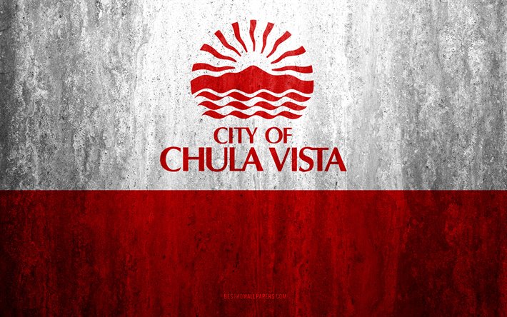 Flaggan i Chula Vista, Kalifornien, 4k, sten bakgrund, Amerikansk stad, grunge flagga, Chula Vista, USA, Chula Vista flagga, grunge konst, sten struktur, flaggor av amerikanska st&#228;der