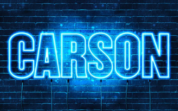 carson, 4k, tapeten, die mit namen, horizontaler text, carson namen, blue neon lights, bild mit carson namen